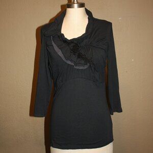 ANTHROPOLOGIE RIC RAC BLACK COTTON TOP SHIRT RUFFLED DETAIL - MEDIUM 2 4